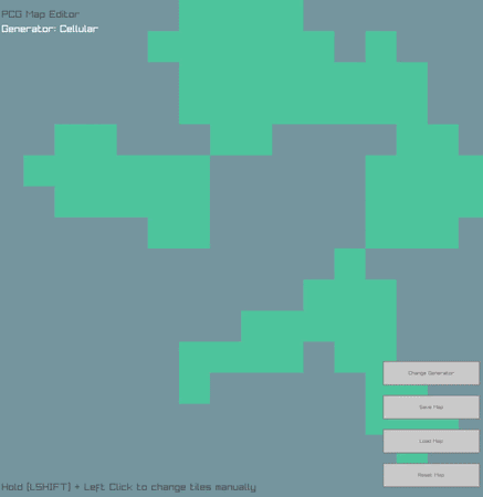 PCG Map Editor generating maps with cellular automata
