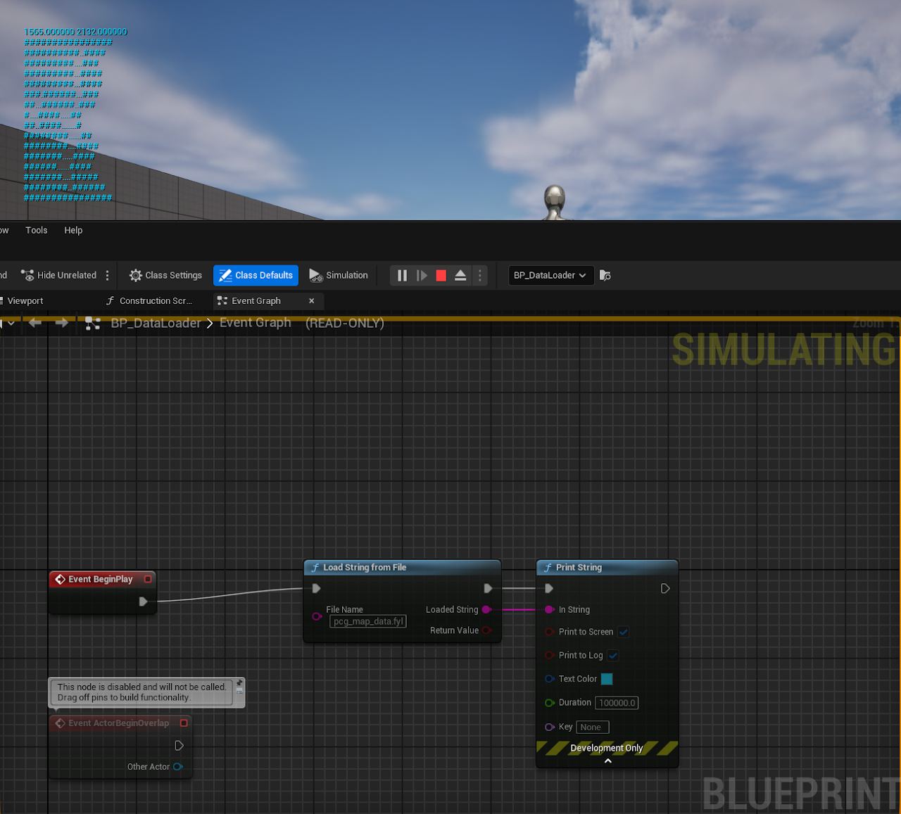 BP_DataLoader loading a .fyl map file and printing it in UE5